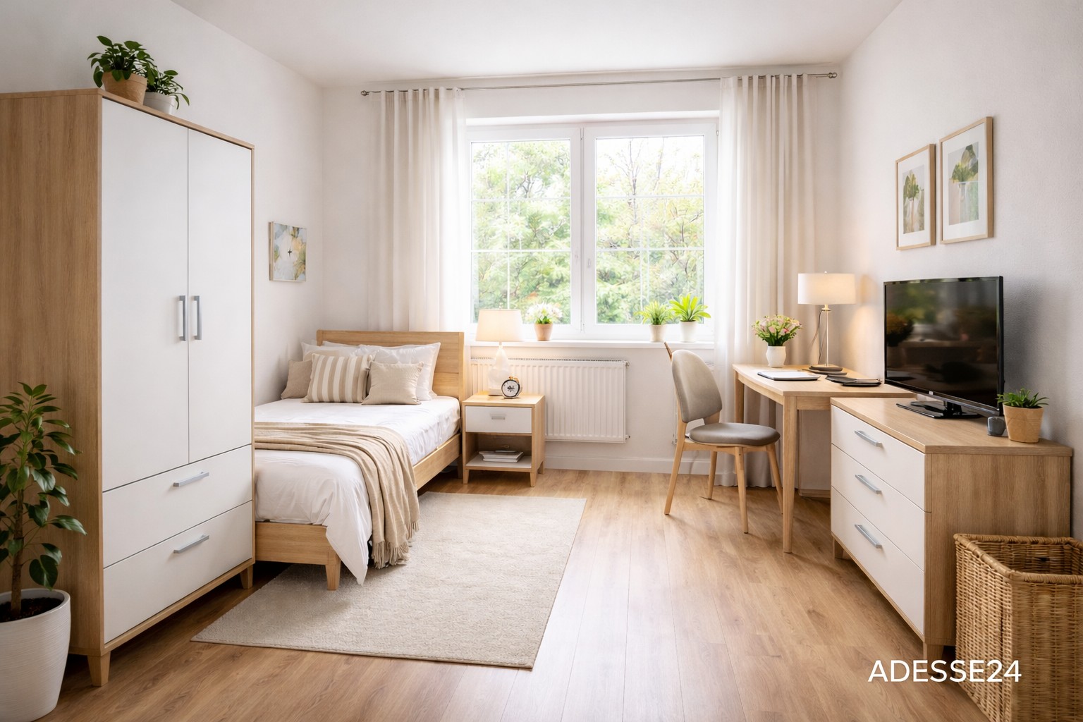 Zimmer für Betreuungskraft in der 24 Stunden Seniorenbetreuung zuhause mit Bett, Schrank und Tageslicht